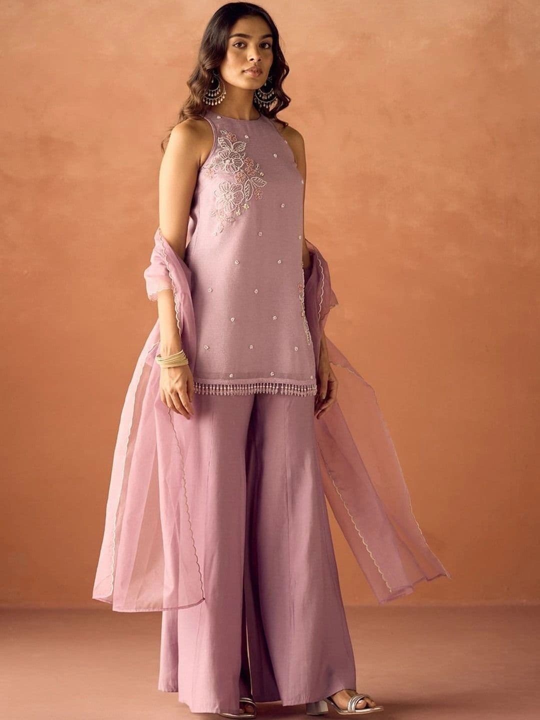 KALINI Women Embroidered Regular Beads and Stones Kurti with Palazzos & With Dupatta thumbnail 2