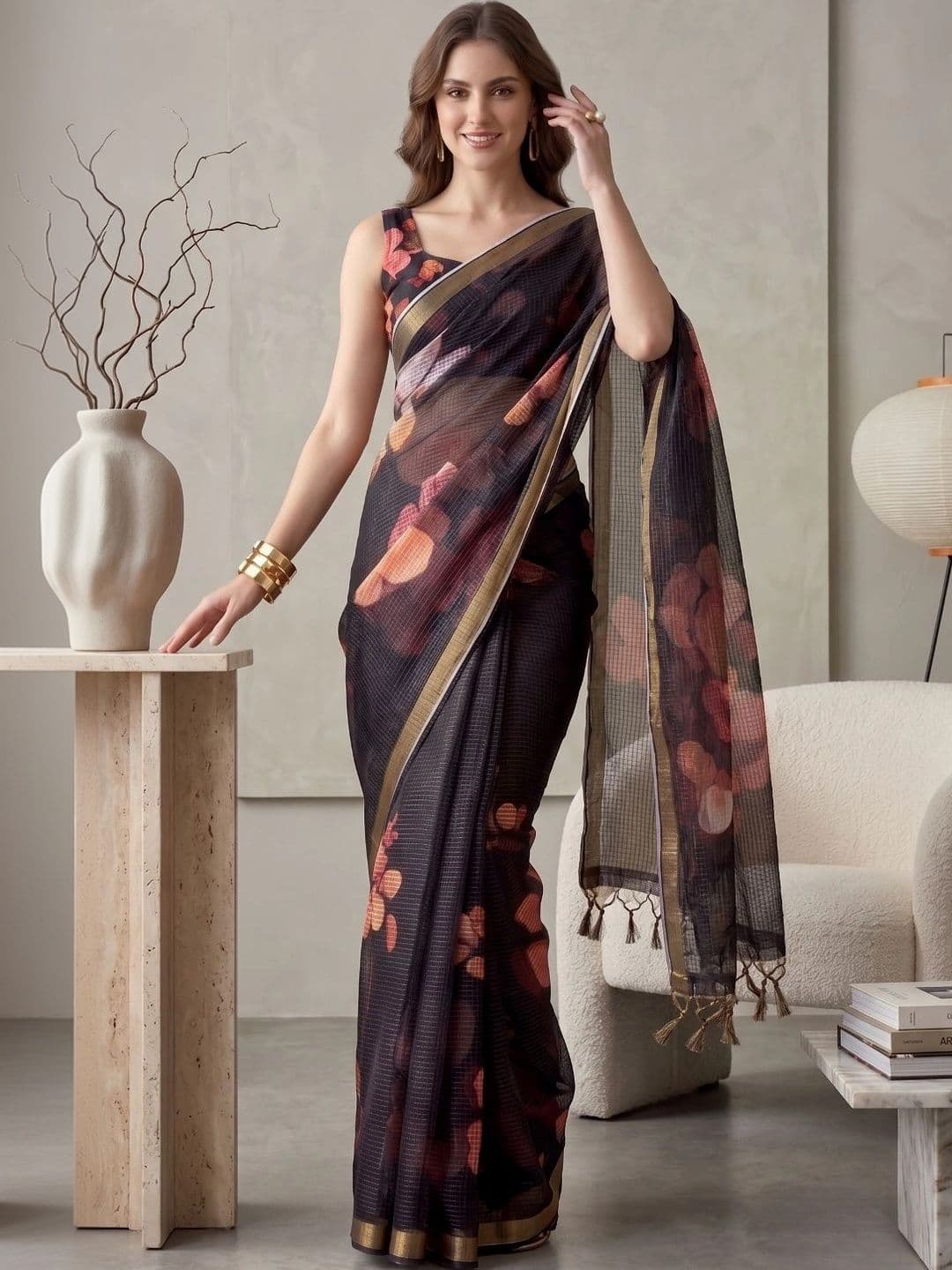 BORAD FASHION Floral Designer Chanderi Saree - view 1