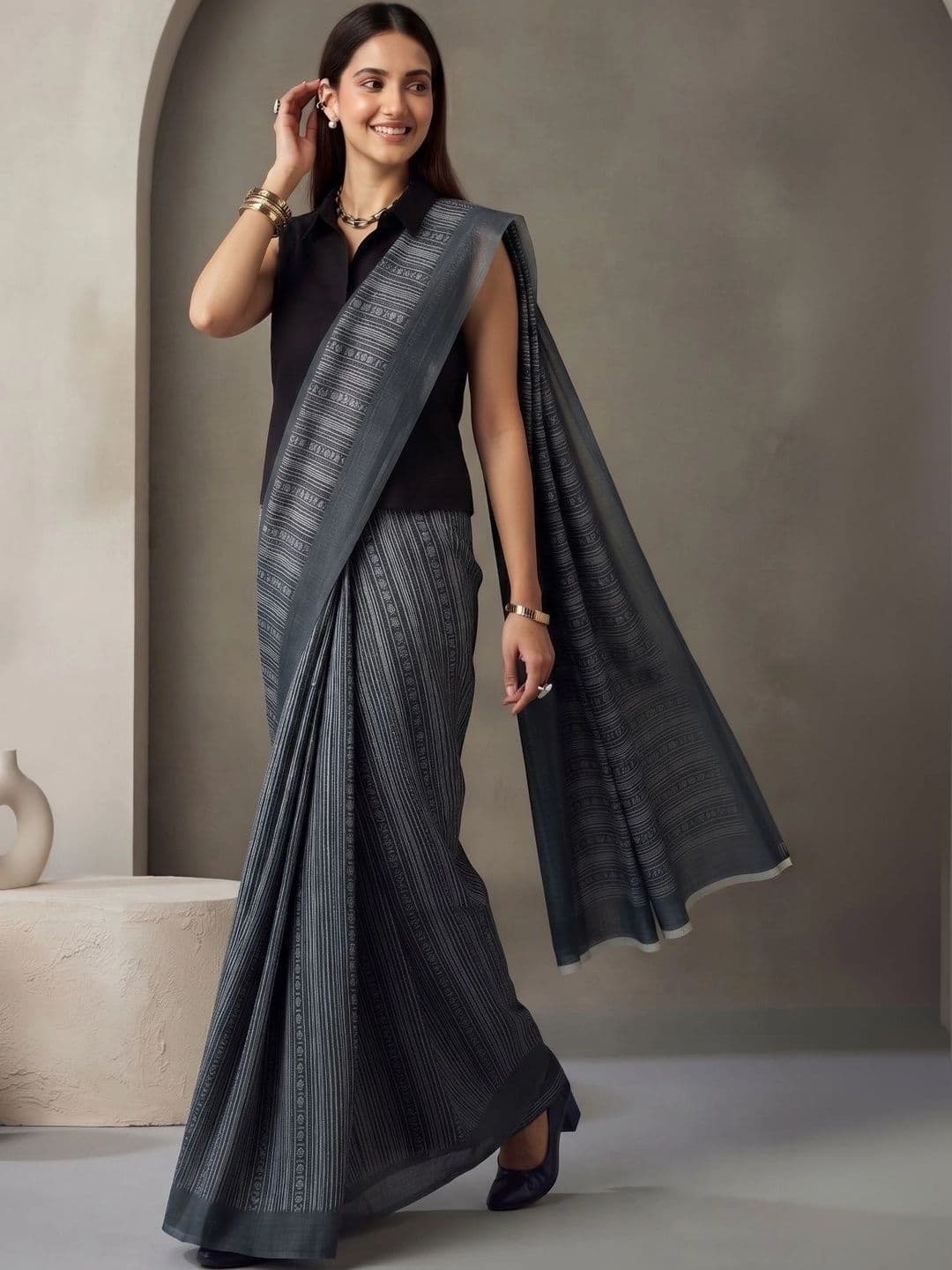 BORAD FASHION Striped Designer Chanderi Saree thumbnail 2