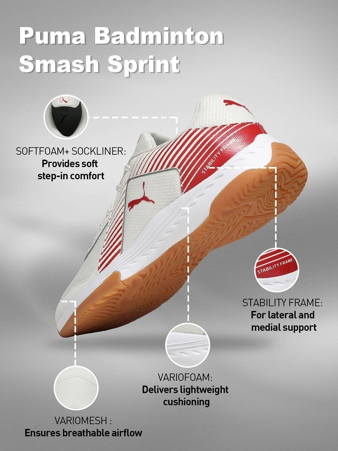 Puma Badminton Smash Sprint Indoor Sports Shoes thumbnail 5