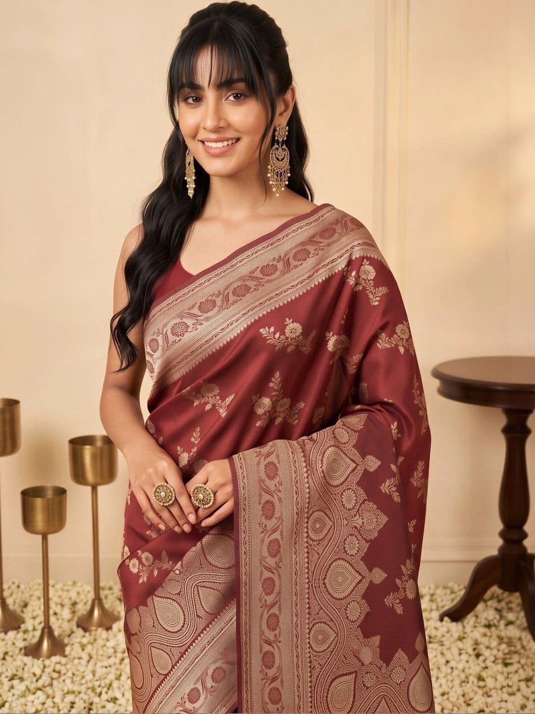 all about you Woven Design Zari Silk Blend Designer Banarasi Saree thumbnail 7