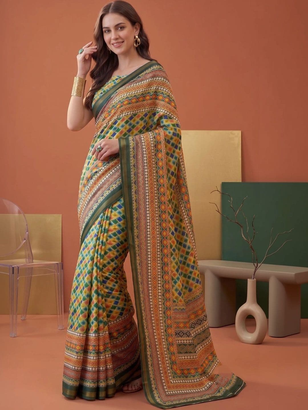 BORAD FASHION Bandhani Designer Chanderi Saree thumbnail 2
