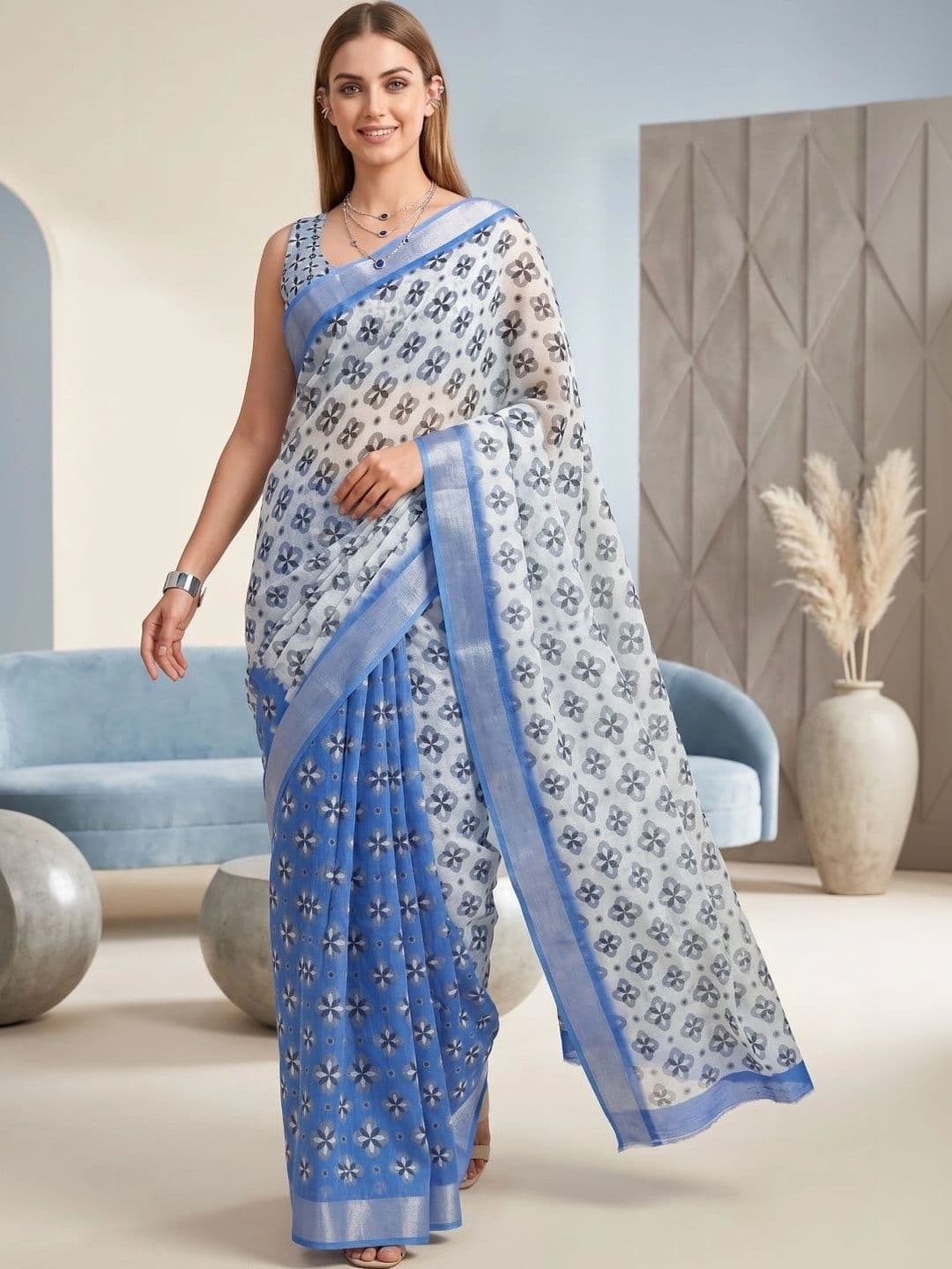 BORAD FASHION Women Designer Chanderi Saree thumbnail 2