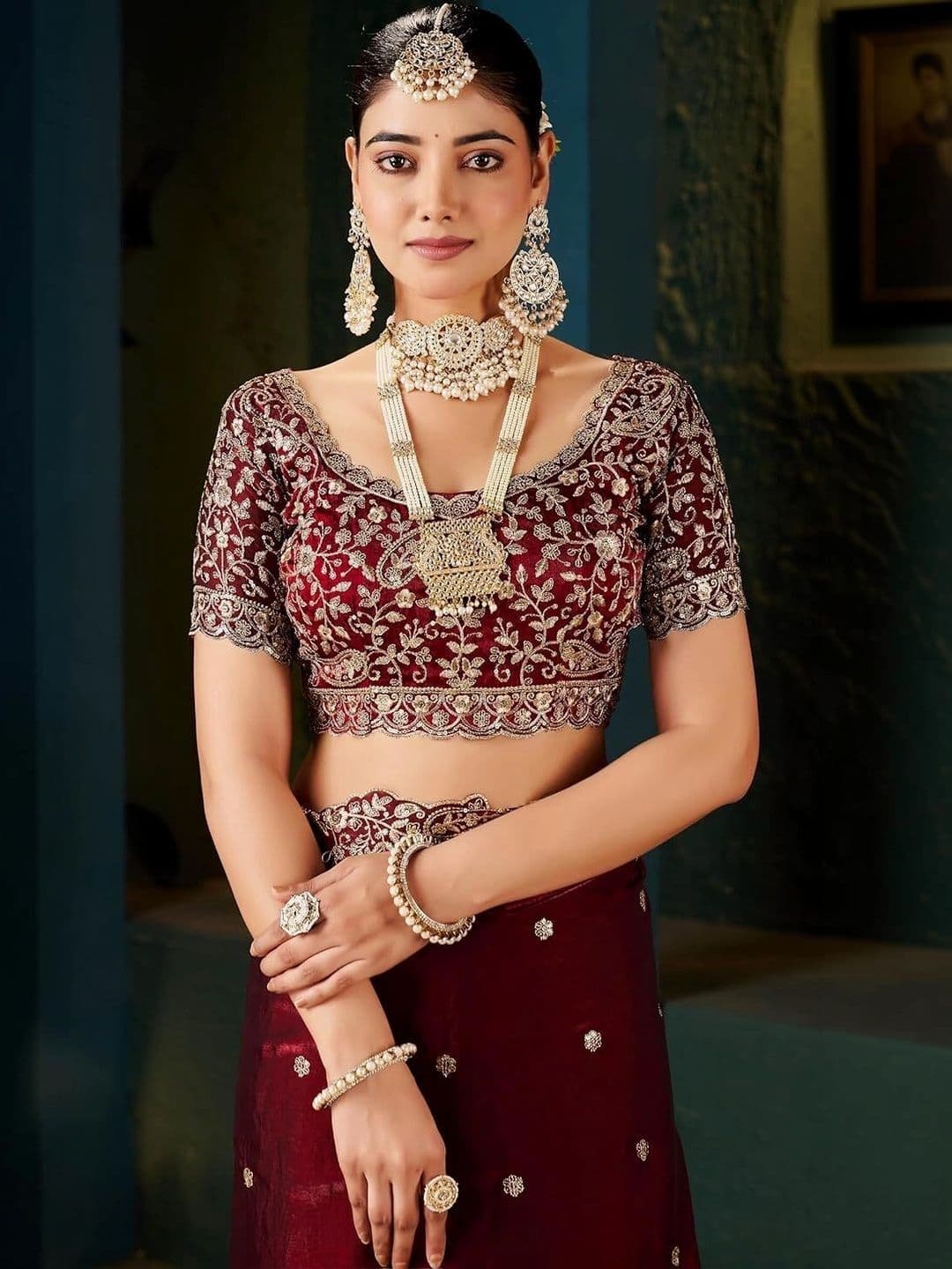 KALINI Embroidered Silk Blend Heavy Work Saree thumbnail 5