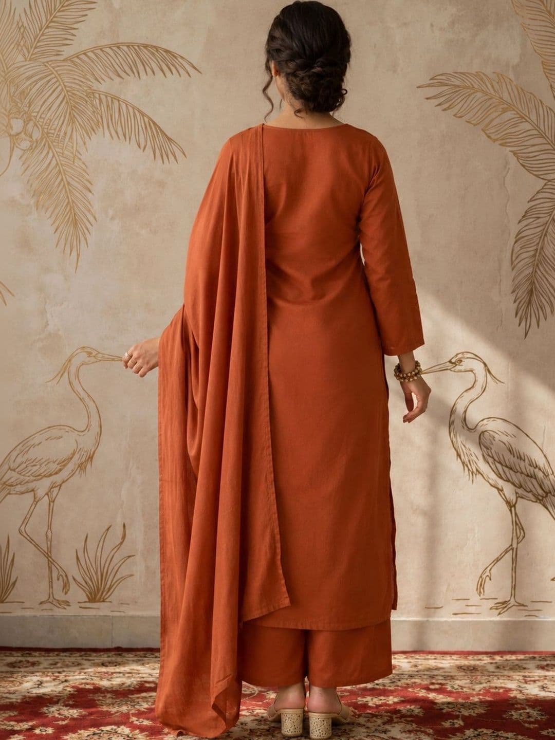 Sangria Women Ethnic Motifs Embroidered Regular Thread Work Kurta with Palazzos & With Dupatta thumbnail 6
