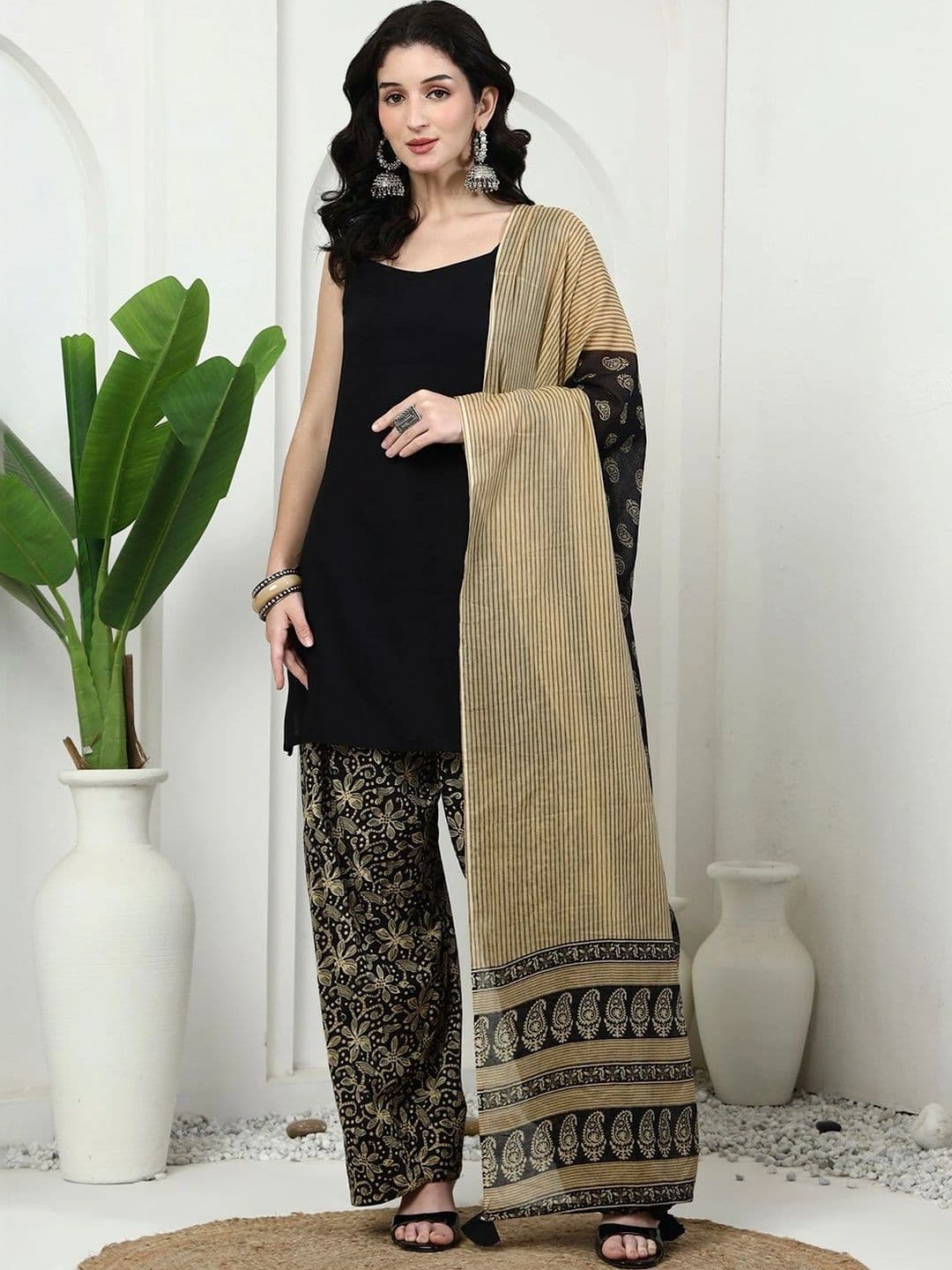 KALINI Women Ethnic Motifs Regular Pure Cotton Kurta with Palazzos & With Dupatta thumbnail 4