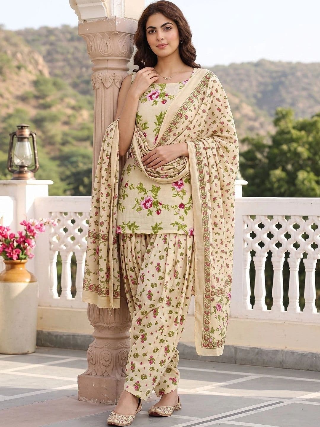 KALINI Women Floral Printed Regular Pure Cotton Kurta with Patiala & Dupatta thumbnail 7