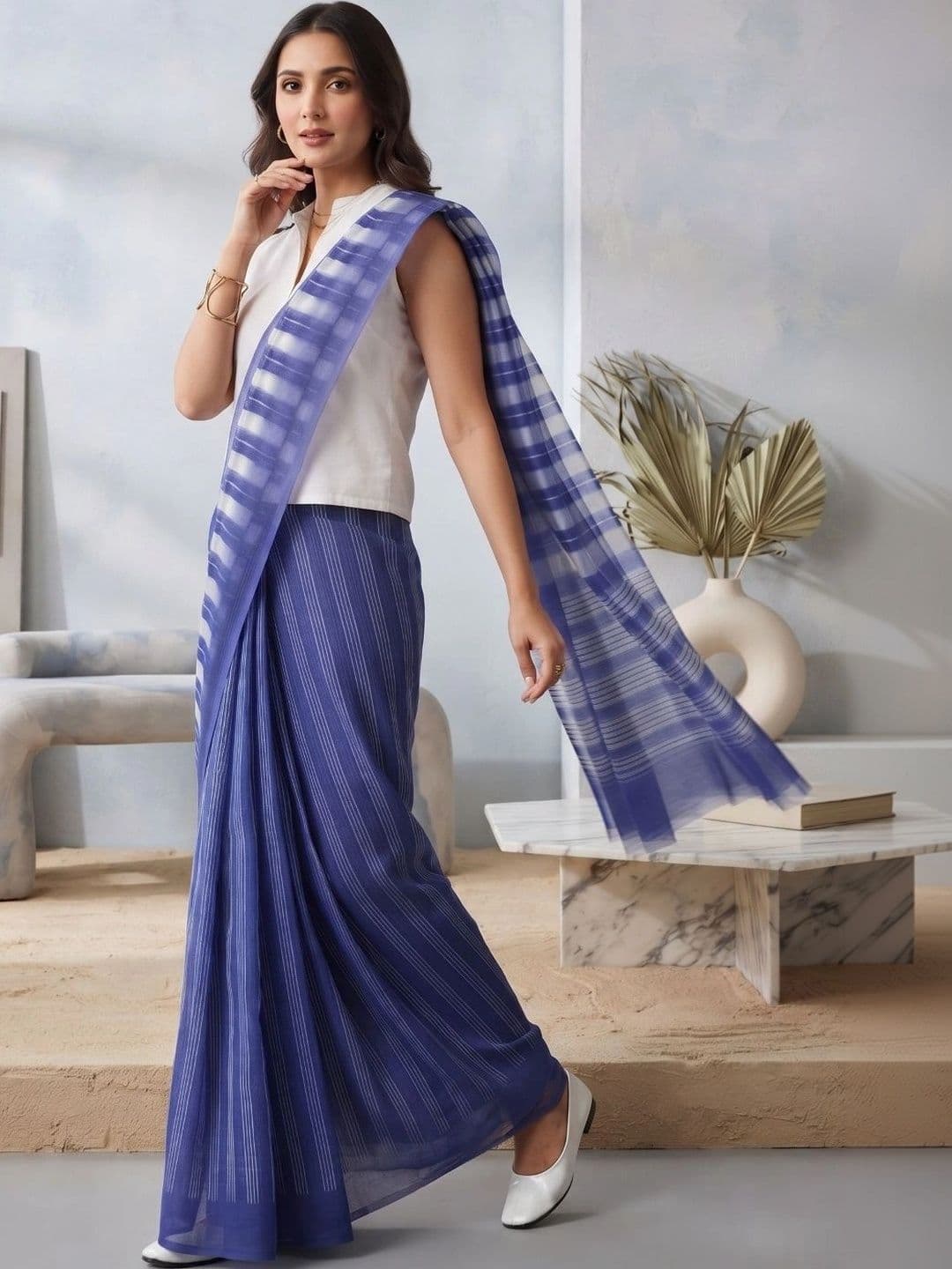 BORAD FASHION Striped Designer Chanderi Saree thumbnail 3