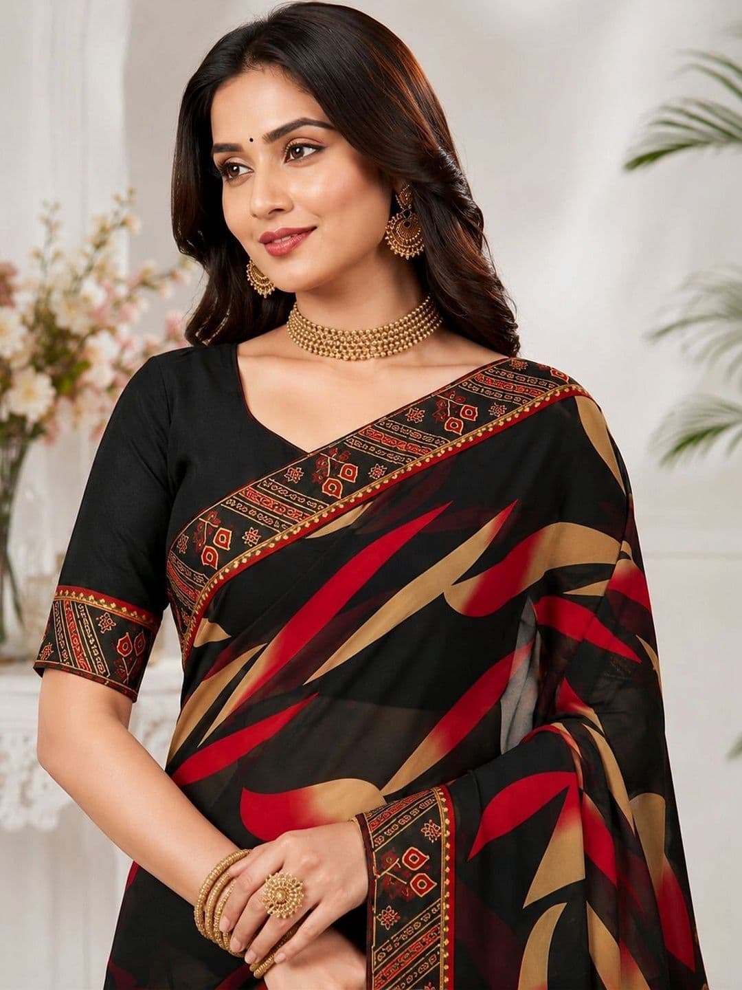 RENBRIZA Poly Georgette Saree thumbnail 2