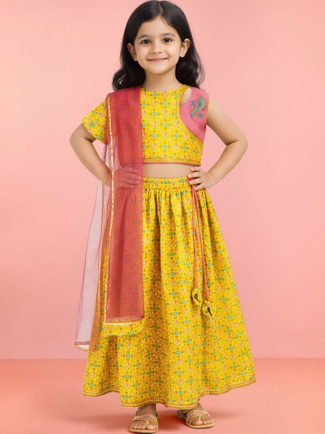VASTRAMAY Girls Printed Thread Work Ready to Wear Lehenga & Blouse Taping - view 1