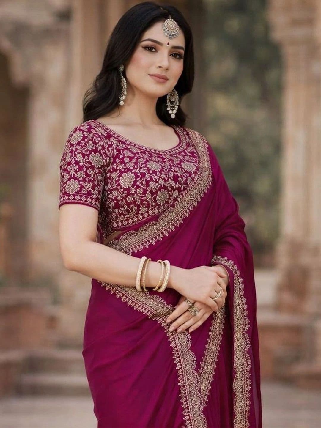 KALINI Embroidered Silk Blend Heavy Work Saree thumbnail 5