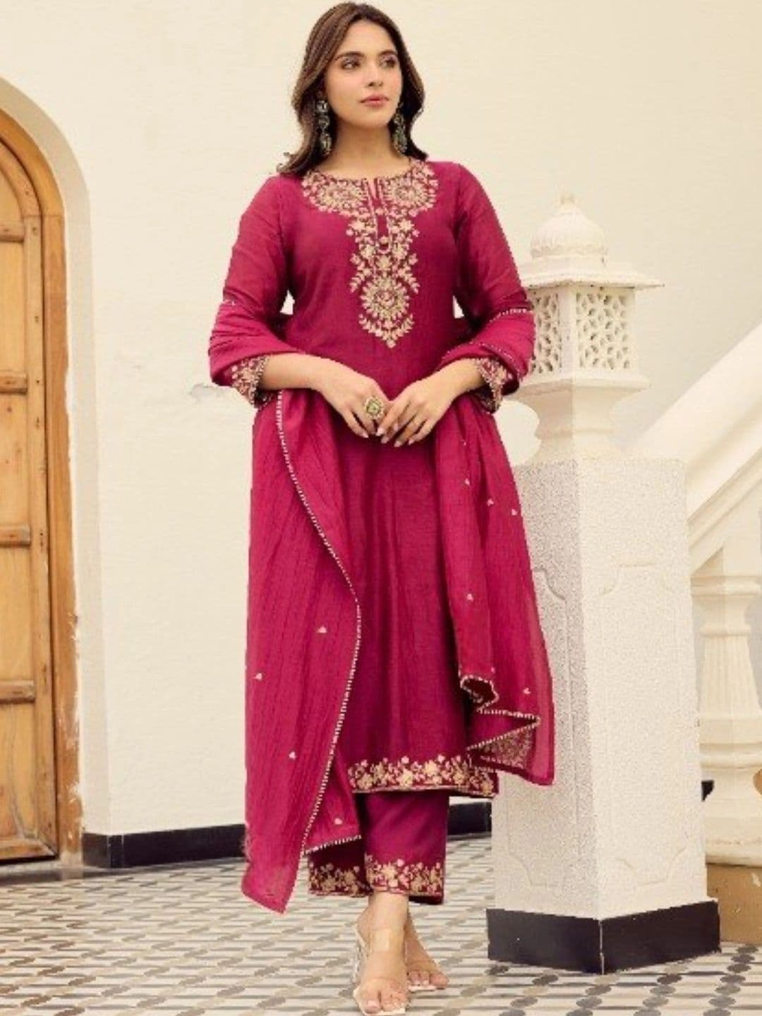 Anouk Women Ethnic Motifs Embroidered Regular Thread Work Kurta with Trousers & With Dupatta - view 1