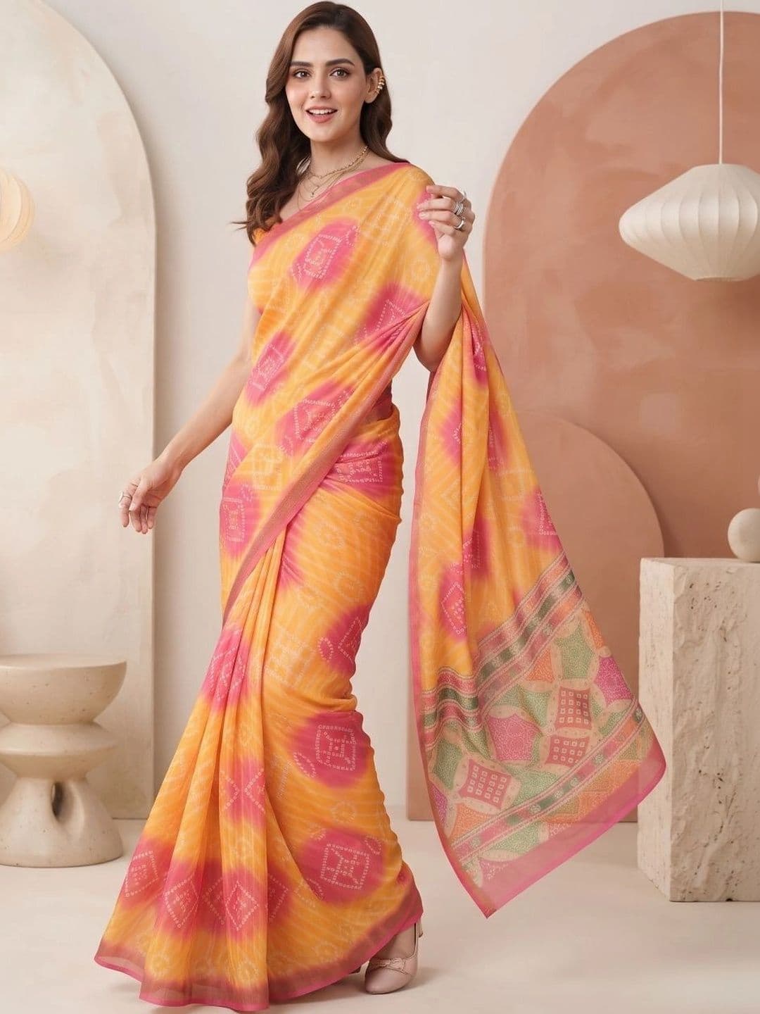 BORAD FASHION Women Tie and Dye Designer Chanderi Saree thumbnail 3