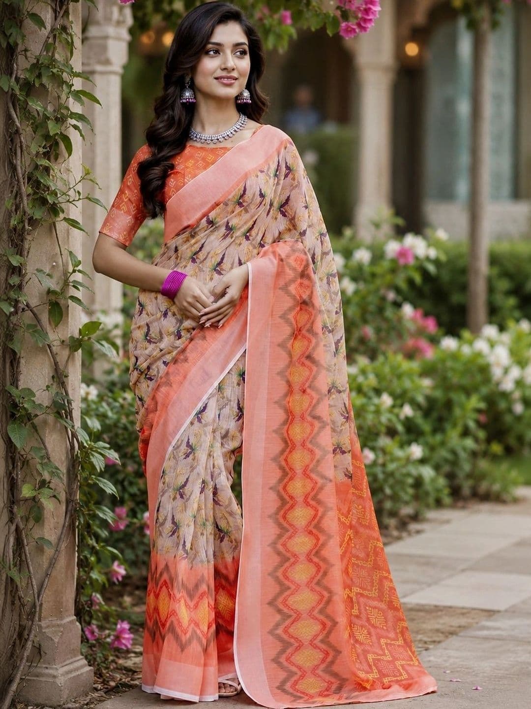 BORAD FASHION Floral Designer Chanderi Saree - view 1