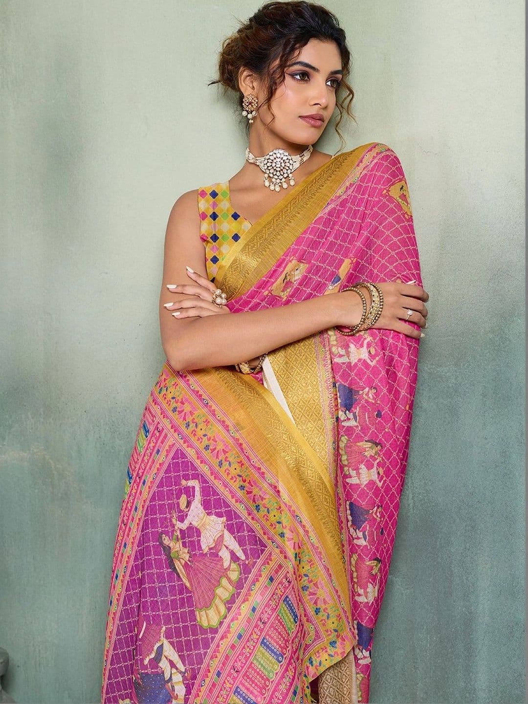 Nayanthara Trends Woven Design Zari Linen Blend Designer Saree thumbnail 4