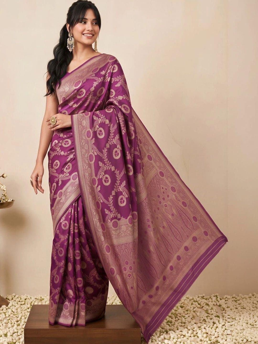 all about you Ethnic Motifs Zari Silk Blend Designer Banarasi Saree thumbnail 6