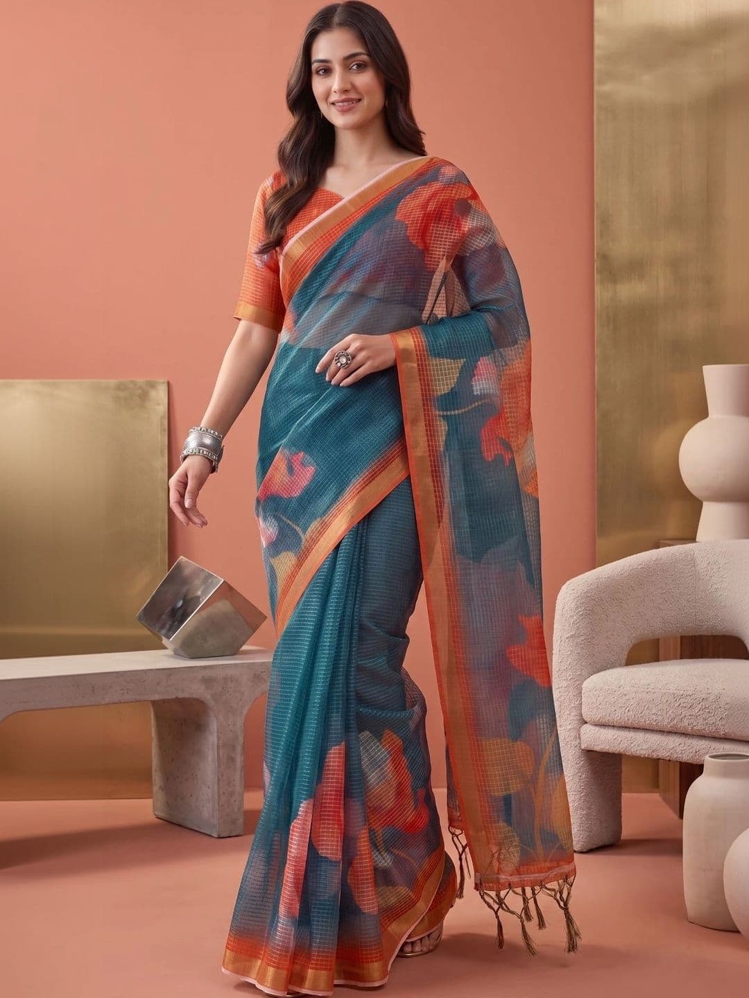 BORAD FASHION Floral Designer Chanderi Saree thumbnail 4