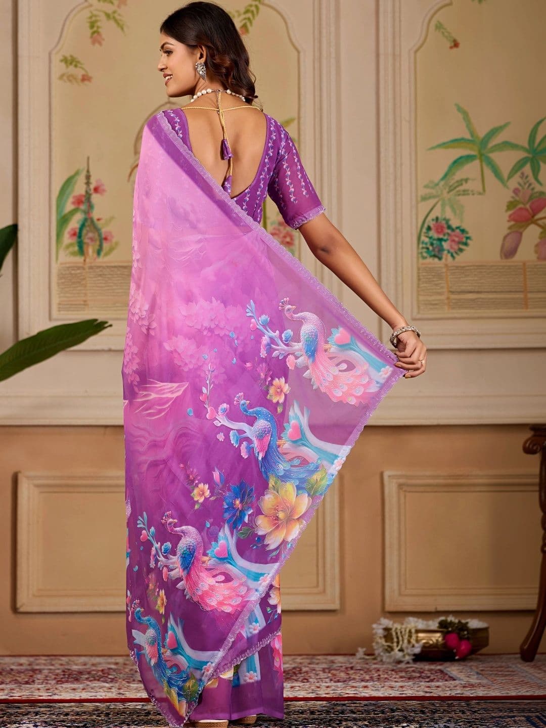 K 5 Fashion Floral Embroidered Pure Georgette Fusion Ikat Saree thumbnail 6