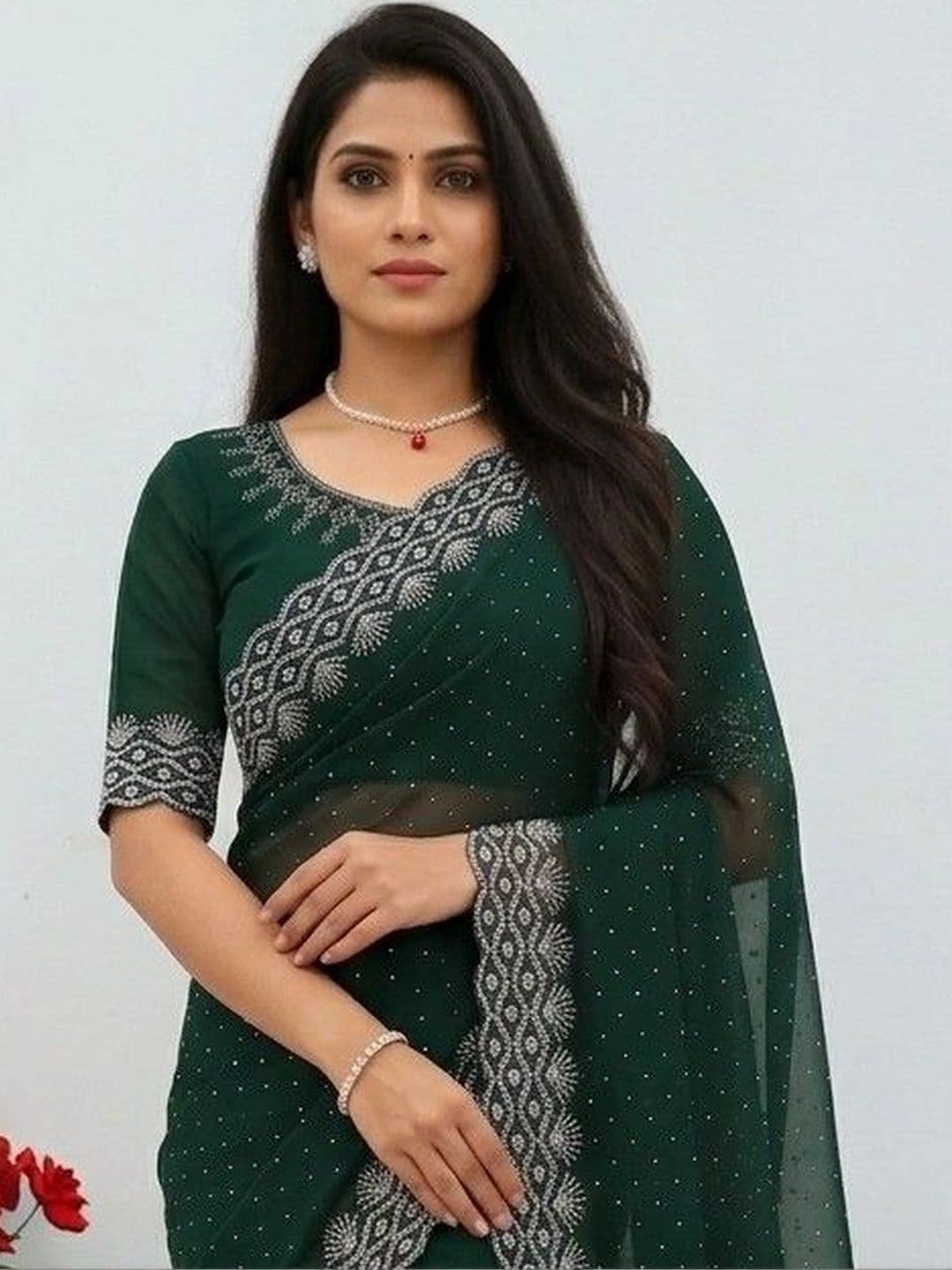 SmileyFashion Embellished Pure Georgette Designer Saree thumbnail 4