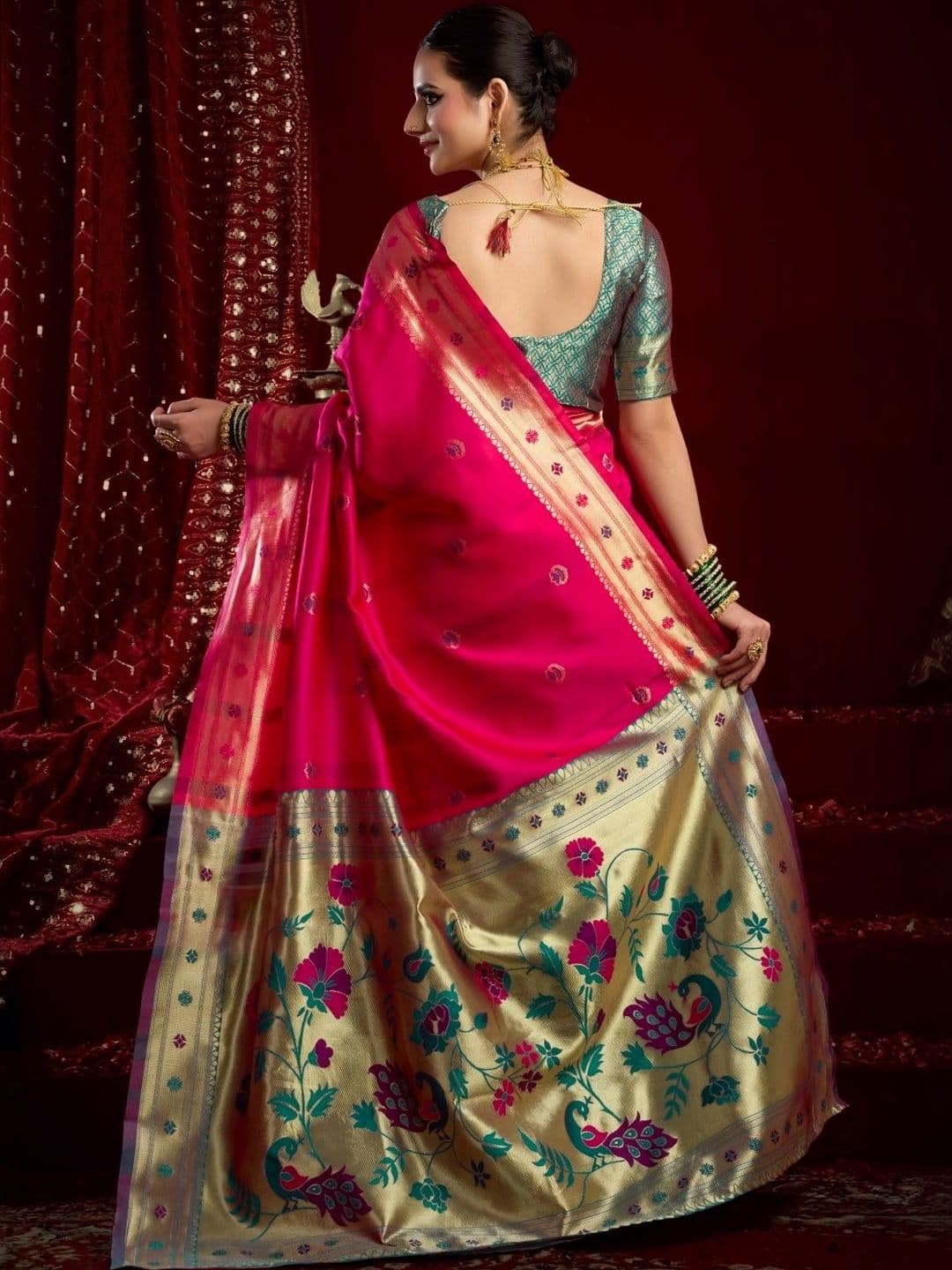 BORAD FASHION Woven Design Zari Silk Blend Designer Paithani Saree thumbnail 3