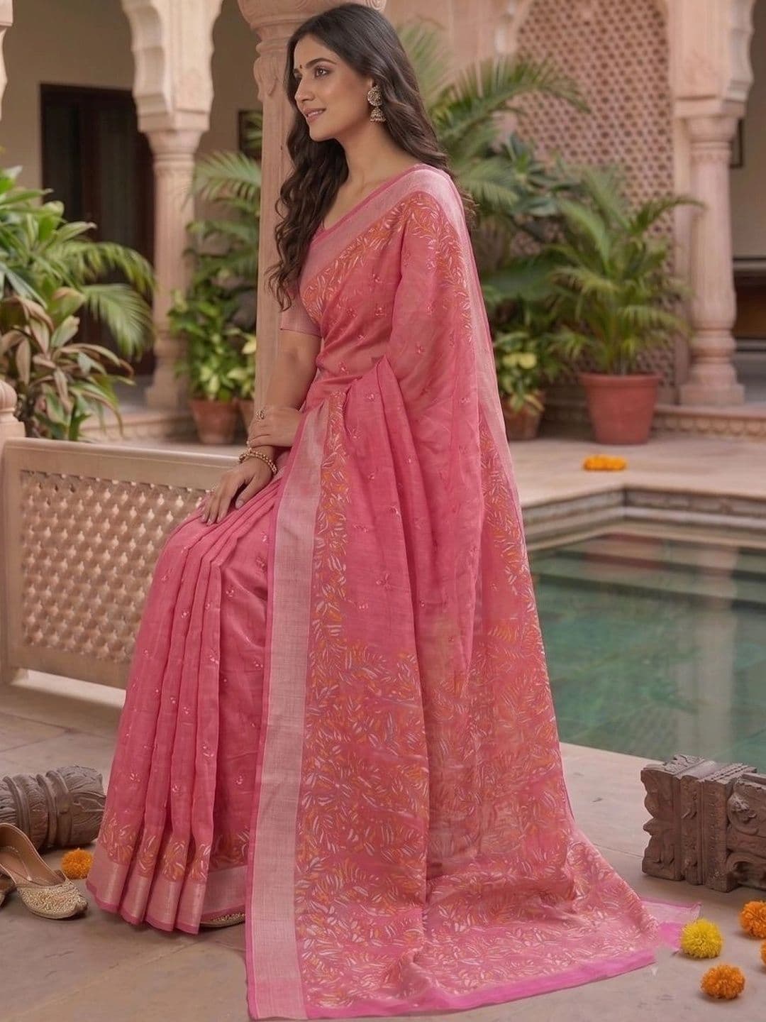 BORAD FASHION Floral Designer Chanderi Saree thumbnail 3