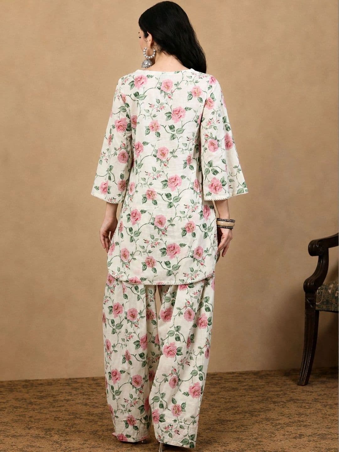KALINI Women Floral Printed Regular Pure Cotton Kurta with farshi salwar thumbnail 3