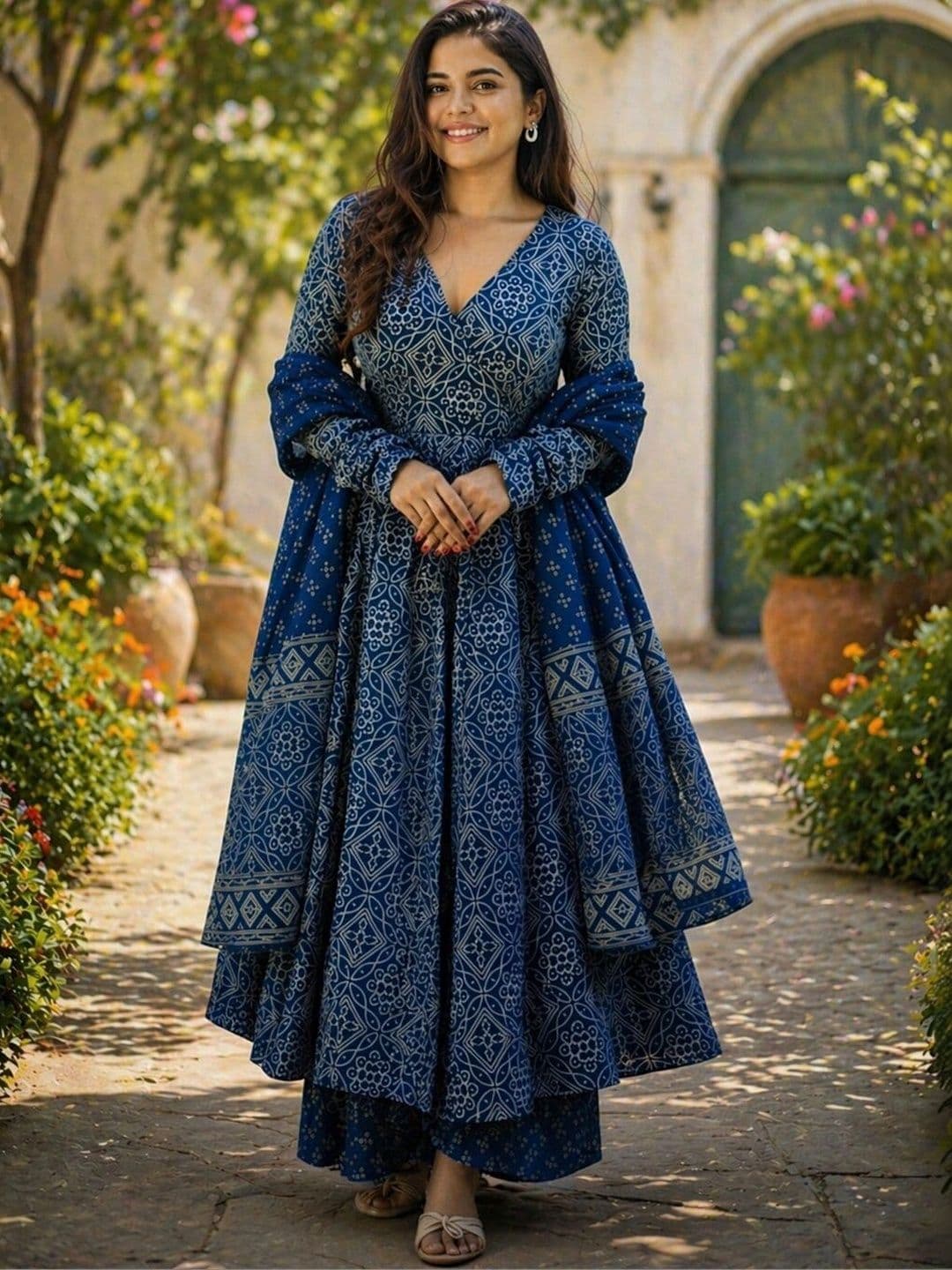 Chhipa Prints Women Ethnic Motifs Printed Angrakha Kurta with Palazzos & With Dupatta - view 1