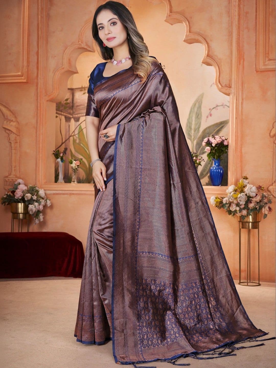 revika Woven Design Zari Art Silk Designer Kanjeevaram Saree thumbnail 5