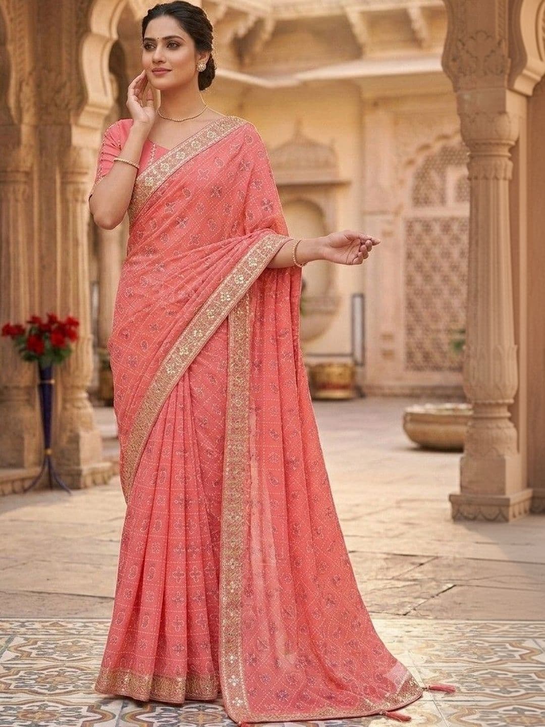 SmileyFashion Bandhani Embroidered Art Silk Designer Bandhani Saree thumbnail 5