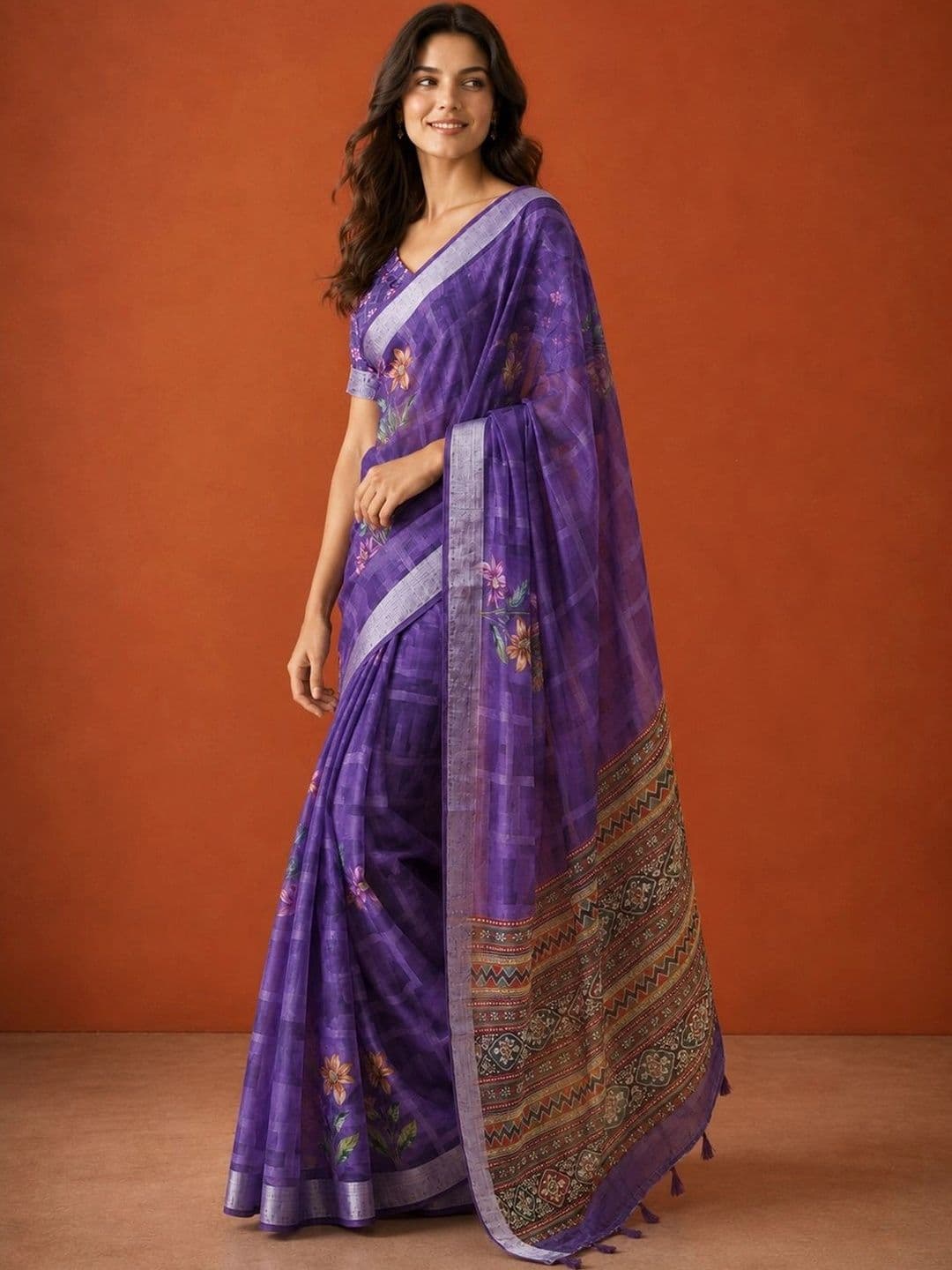 Suha Floral Silk Cotton Saree thumbnail 2