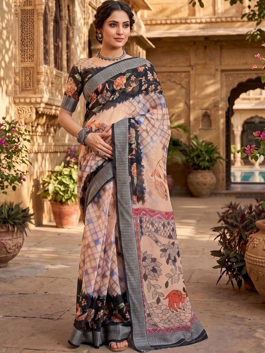 BORAD FASHION Floral Designer Chanderi Saree - view 1