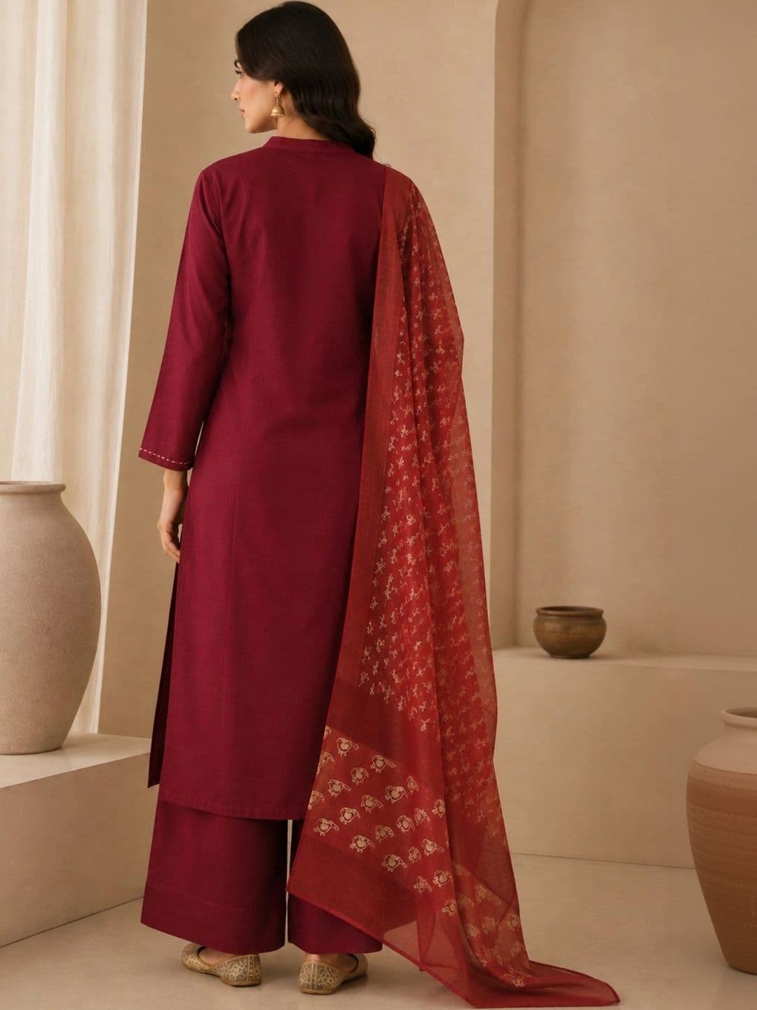 JAIPUR KURTI LUXE Women Ethnic Motifs Regular Thread Work Kurta & Palazzos  With Dupatta thumbnail 5