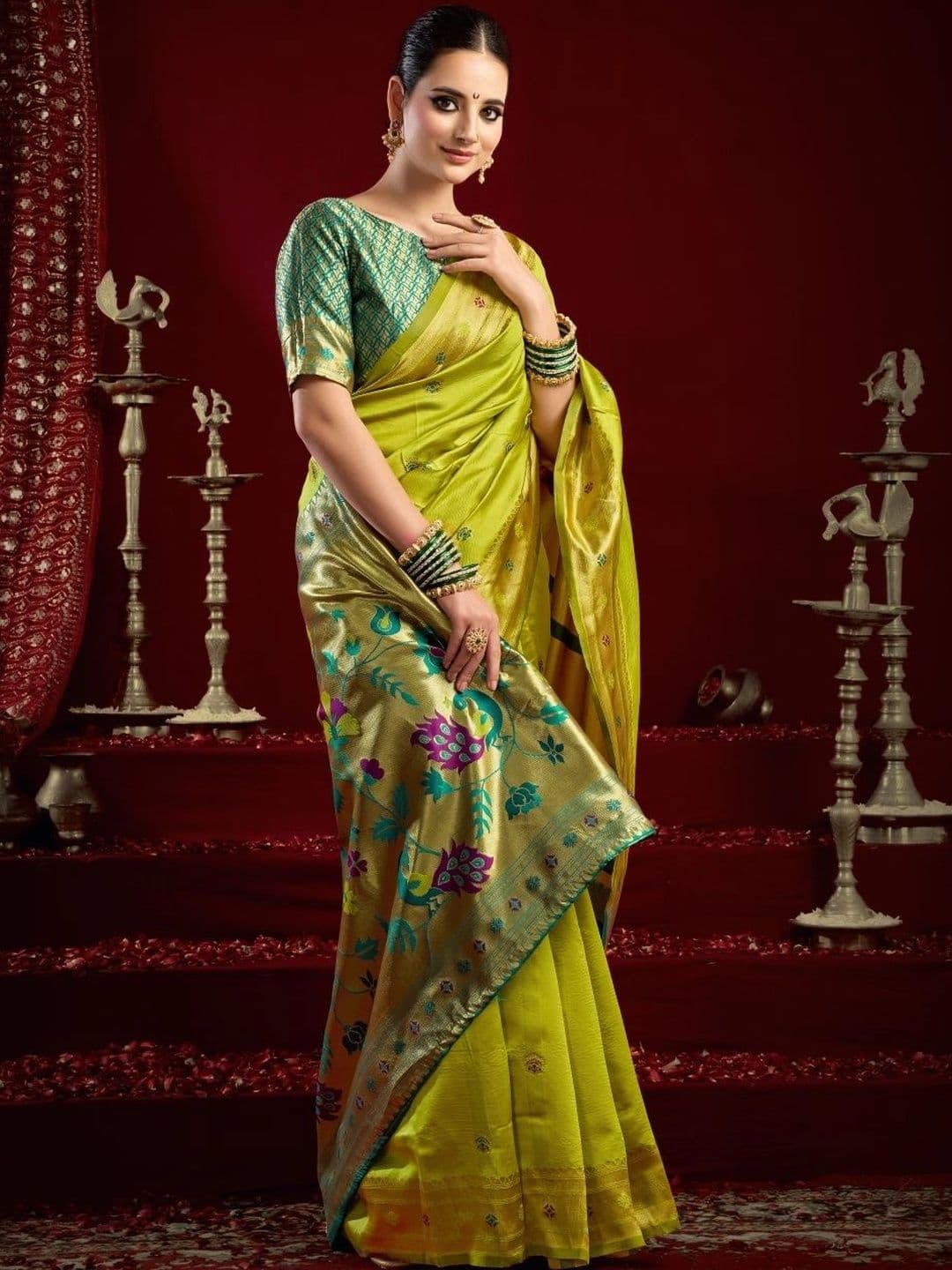 BORAD FASHION Woven Design Zari Silk Blend Designer Paithani Saree thumbnail 2