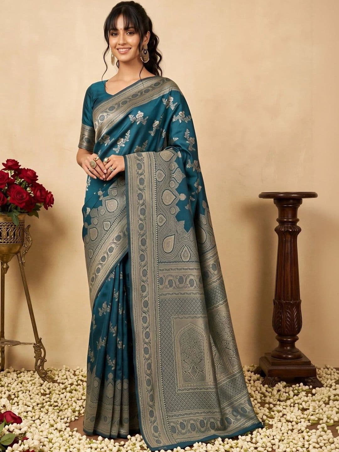 all about you Woven Design Zari Silk Blend Designer Banarasi Saree - view 1