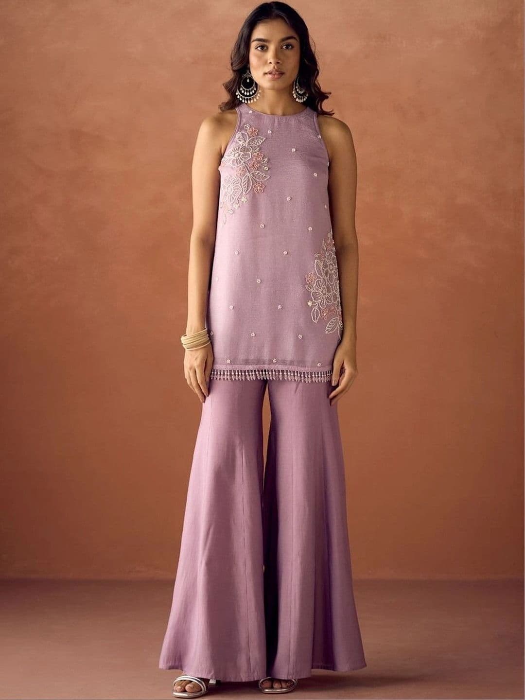 KALINI Women Embroidered Regular Beads and Stones Kurti with Palazzos & With Dupatta thumbnail 6