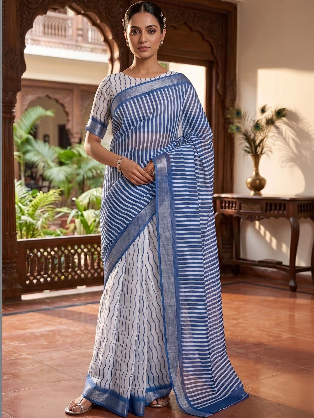 BORAD FASHION Striped Designer Chanderi Saree - view 1