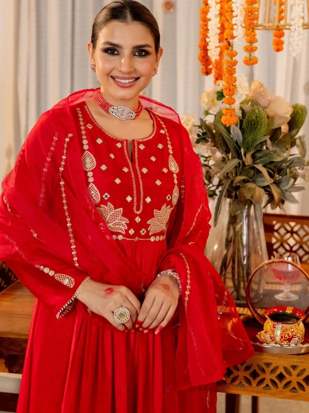 Anouk Women Ethnic Motifs Embroidered Empire Mirror Work Kurta with Trousers & With Dupatta thumbnail 4