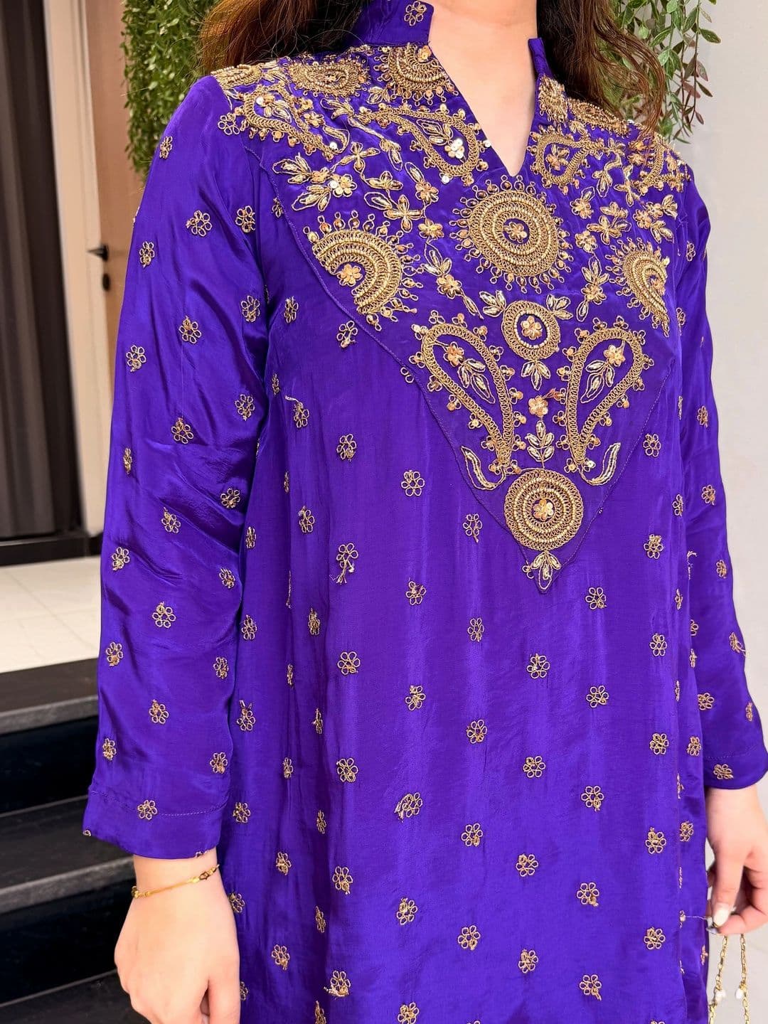 KALINI Women Ethnic Motifs Embroidered Regular Thread Work Silk Crepe Kurta with Palazzos thumbnail 6
