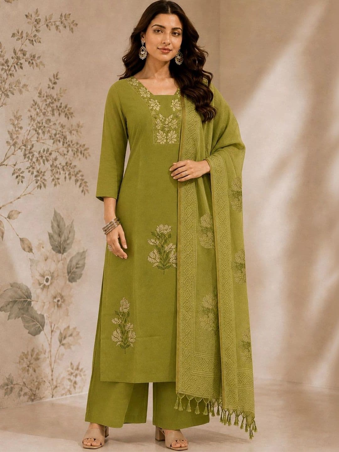 Sangria Women Ethnic Motifs Embroidered Regular Thread Work Kurta with Palazzos & With Dupatta thumbnail 2