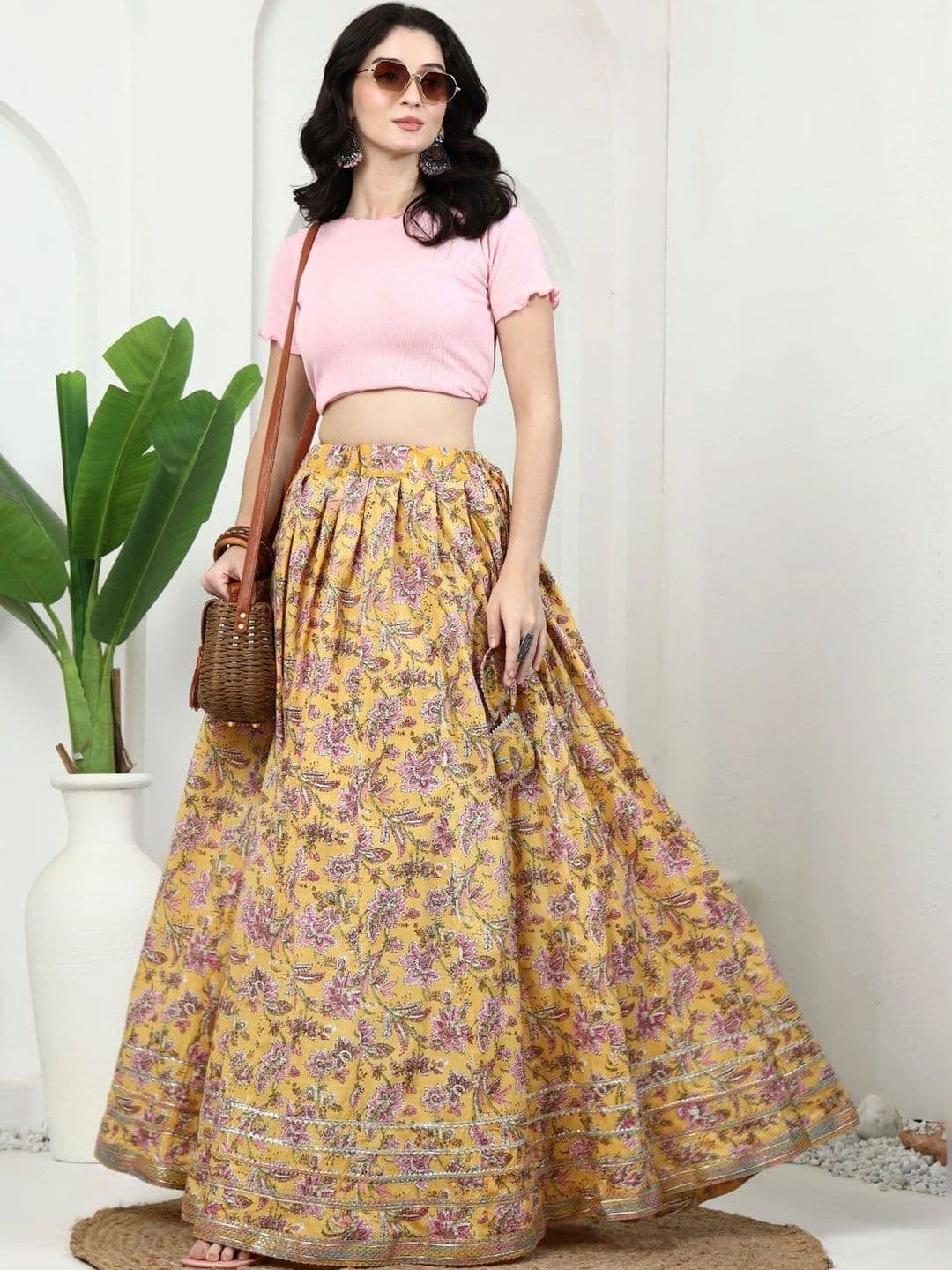Sangria Women Cotton Floral Printed Flared Maxi Skirt thumbnail 4
