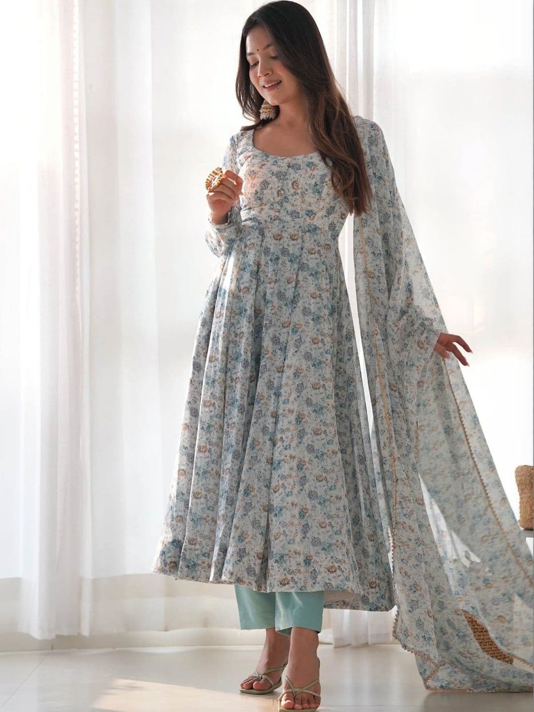 PALMIRA Women Floral Printed Empire Kurta with Trousers & With Dupatta - view 1