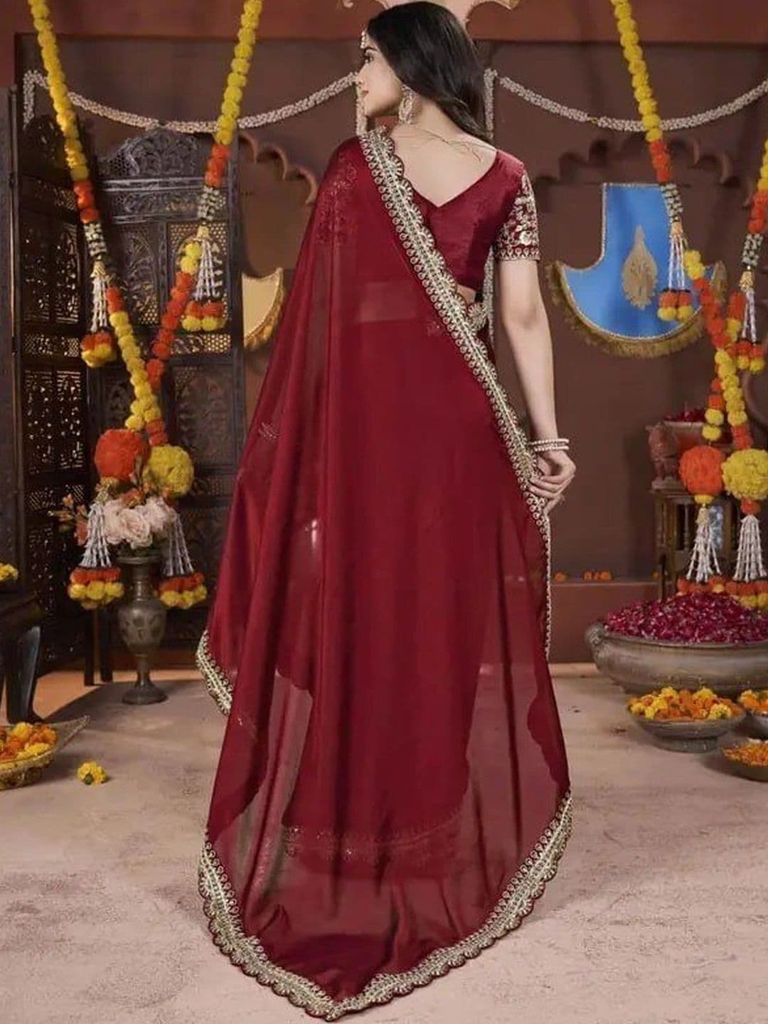 KALINI Floral Embroidered Silk Blend Heavy Work Saree thumbnail 4