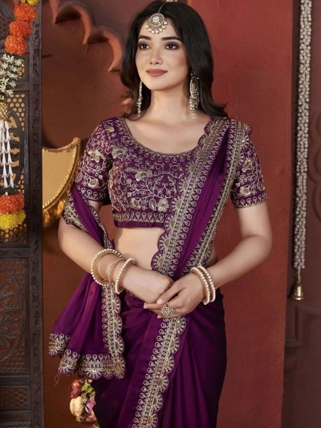 KALINI Embroidered Silk Blend Heavy Work Saree thumbnail 2