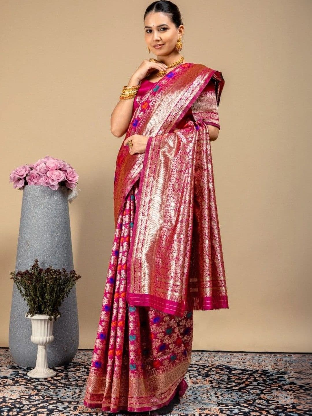 SILKARA CREATION Women Woven Design Zari Silk Blend Banarasi Saree thumbnail 5