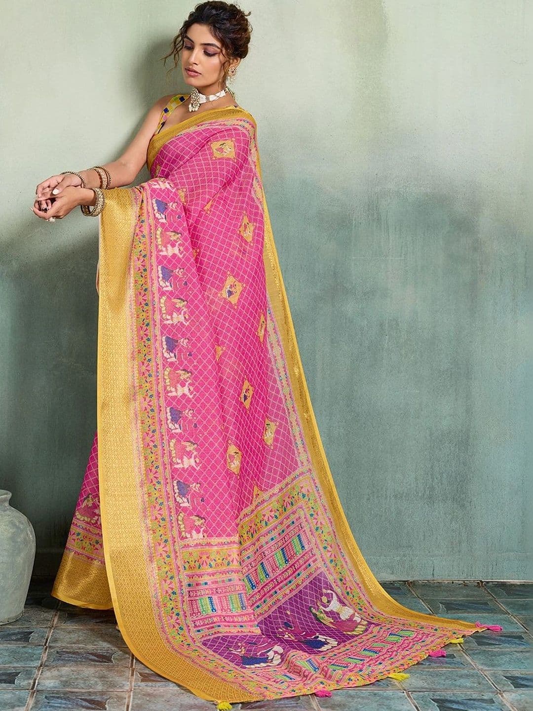 Nayanthara Trends Woven Design Zari Linen Blend Designer Saree thumbnail 3