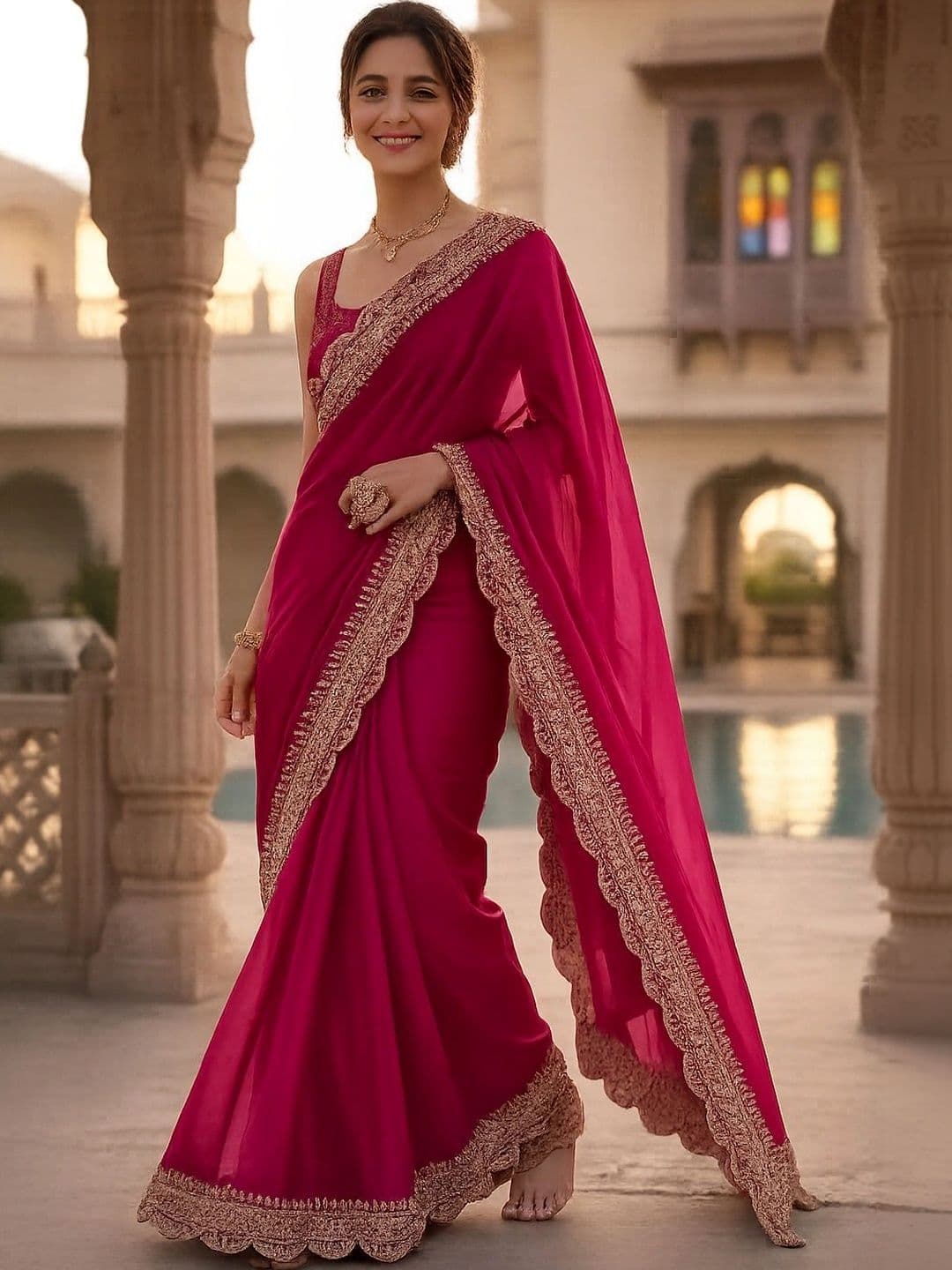 KALINI Embroidered Silk Blend Heavy Work Saree - view 1