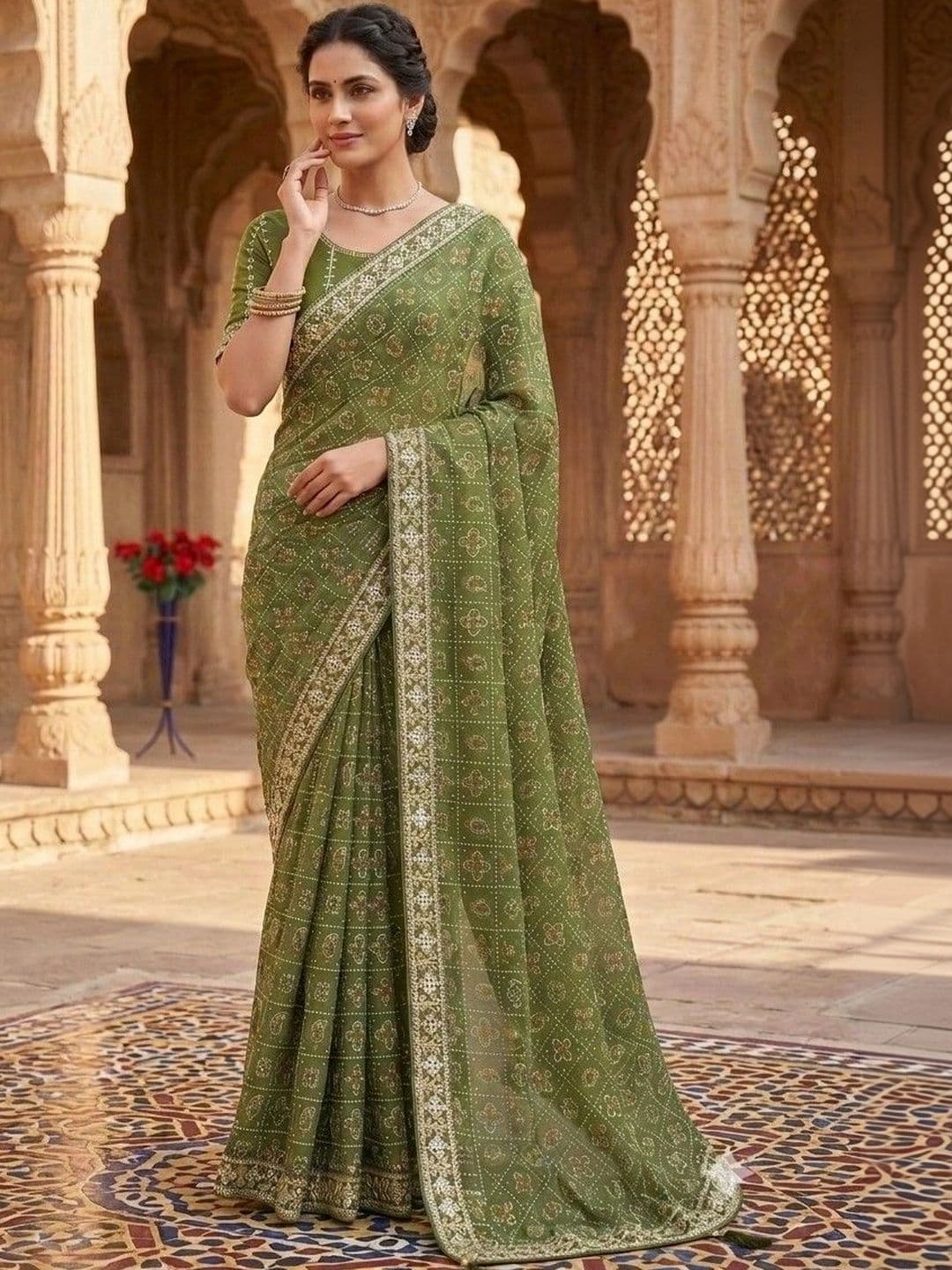 SmileyFashion Bandhani Embroidered Art Silk Designer Bandhani Saree - view 1