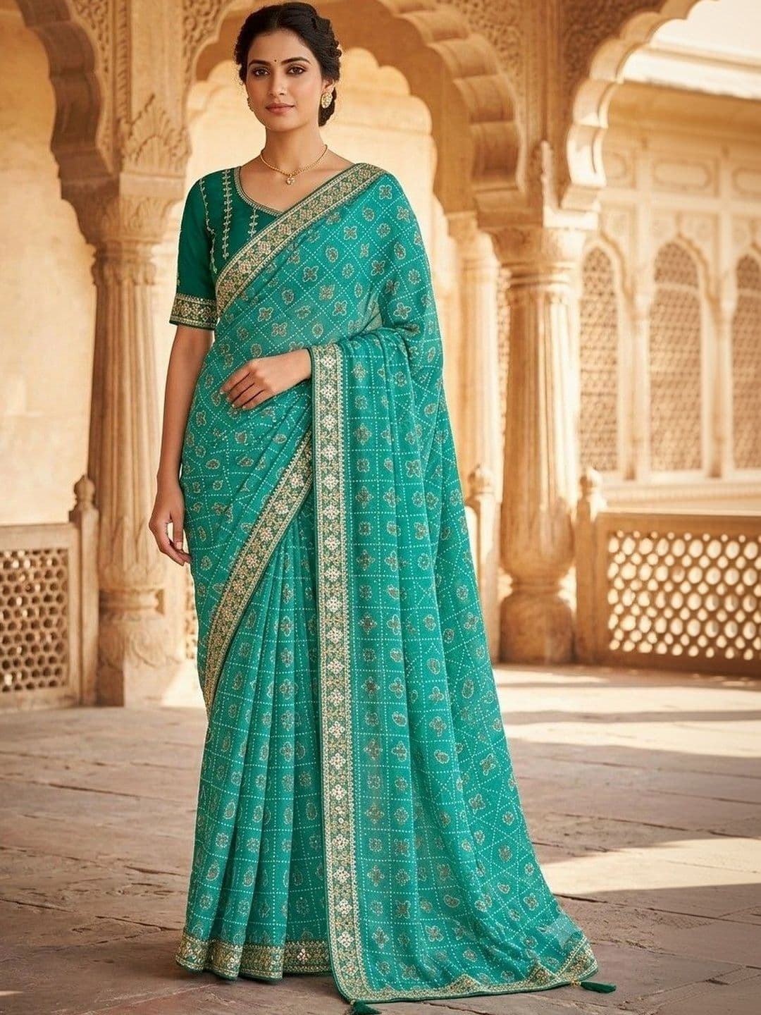 SmileyFashion Bandhani Embroidered Art Silk Designer Bandhani Saree thumbnail 5