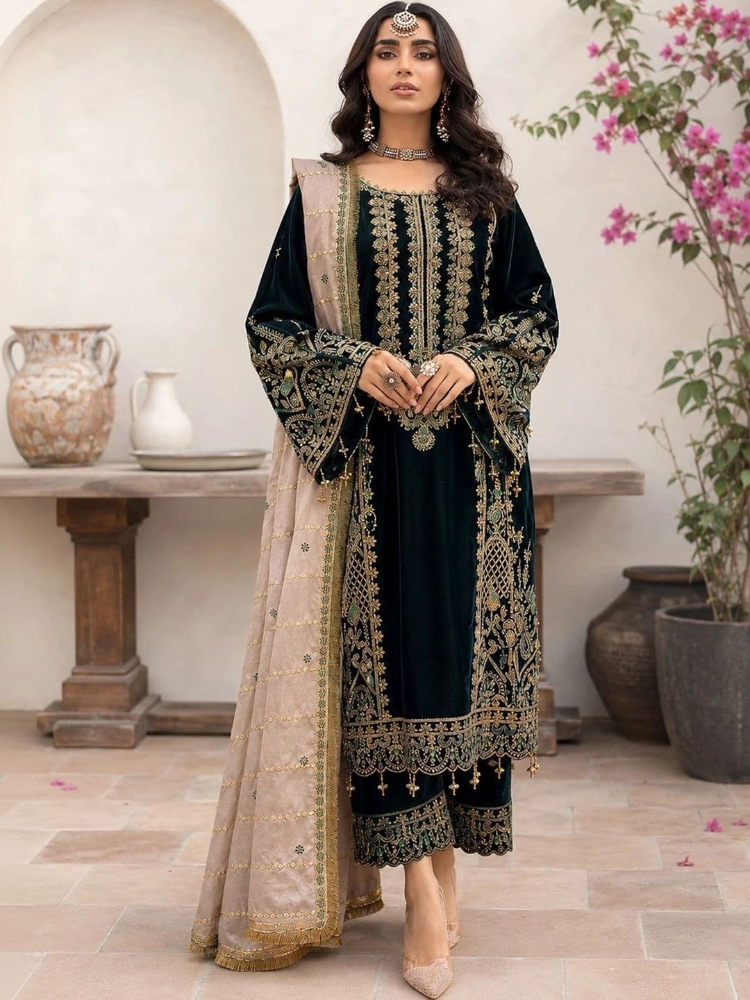 ZONFAB Embroidered Semi-Stitched Dress Material thumbnail 3