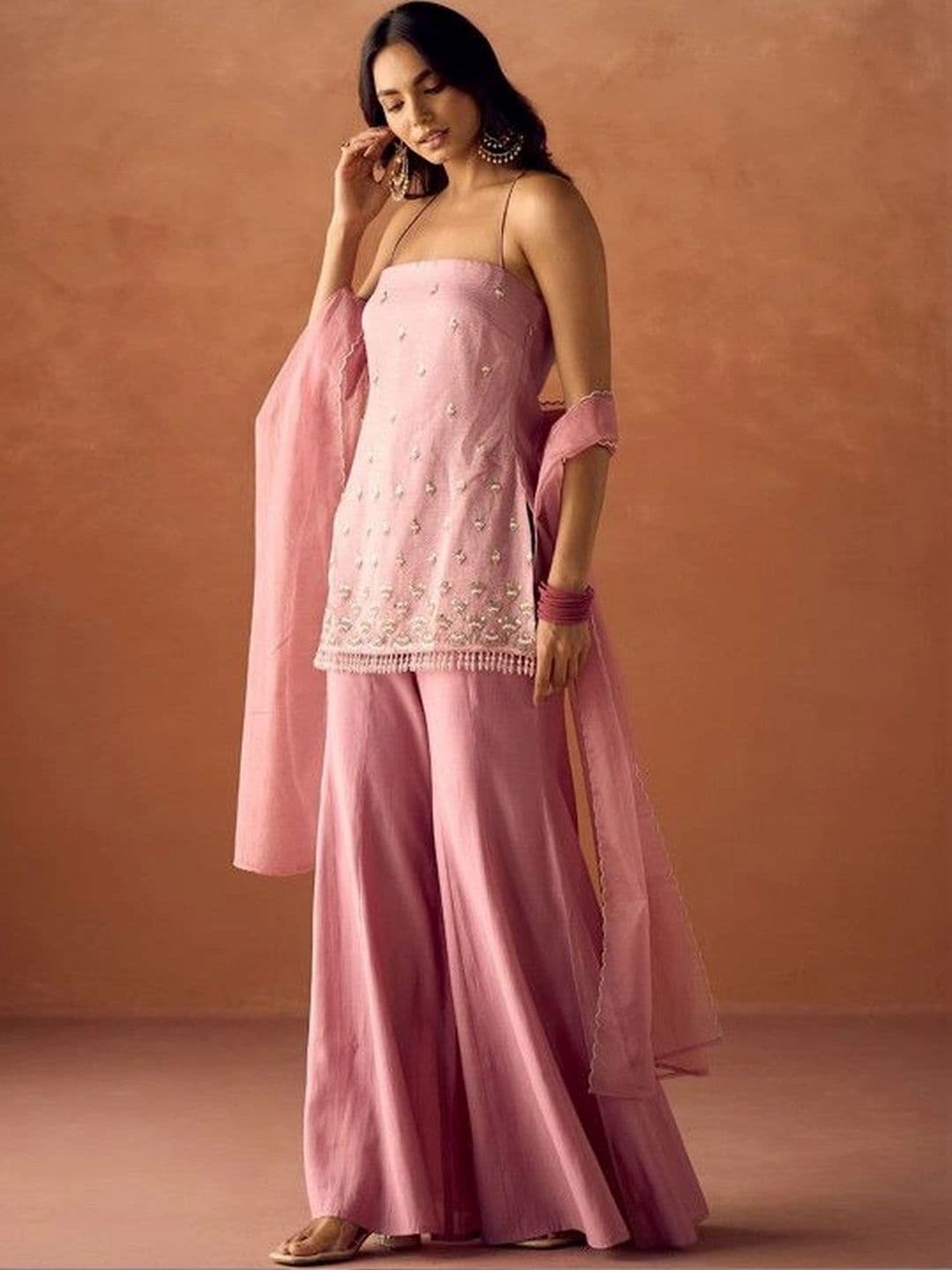 KALINI Women Ethnic Motifs Embroidered Straight Kurta with Sharara & Dupatta thumbnail 5